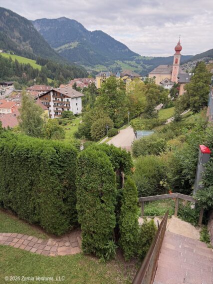 Ortisei Stairs down to Promenade and Town View